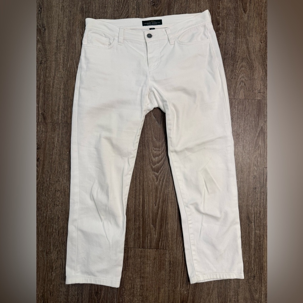 LRL Lauren Jeans Co White Low Rise Cropped Straight Jeans Size 4 Stretch